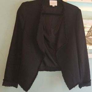 Ann Taylor Loft Black Tweed Fringe Jacket Size 10